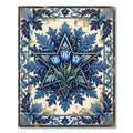 Ornate Blue Tulip Star Scroll Artwork Rug