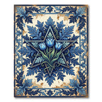 Ornate Blue Tulip Star Scroll Artwork Rug
