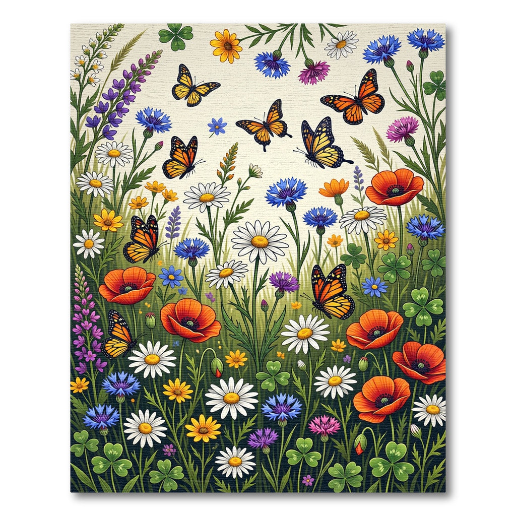 Whimsical Garden Meadow with Butterflies Rug