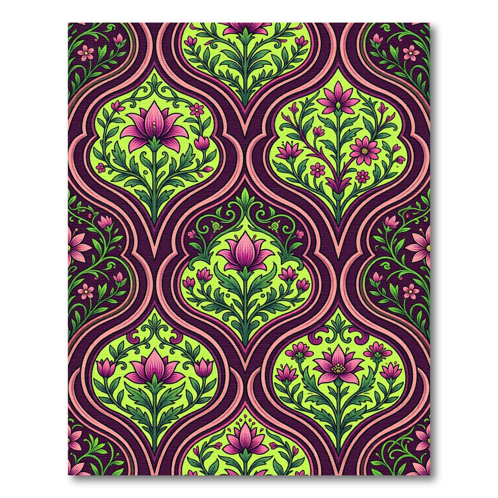Vibrant Neon Pink Floral Damask Rug