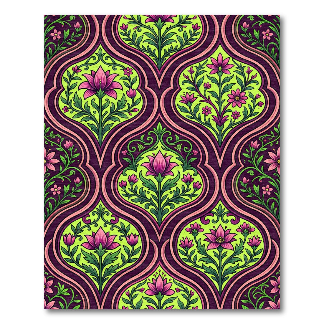 Vibrant Neon Pink Floral Damask Rug