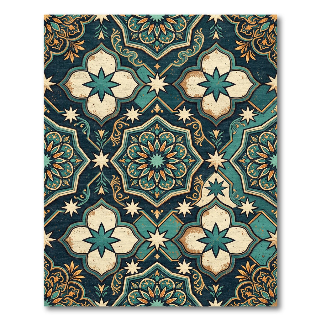 Ornate Teal Golden Medallion Tapestry Rug