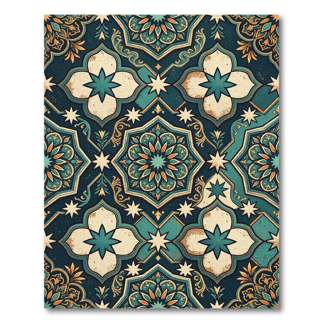 Ornate Teal Golden Medallion Tapestry Rug