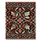 Black Red Floral Scrollwork Ornament Rug