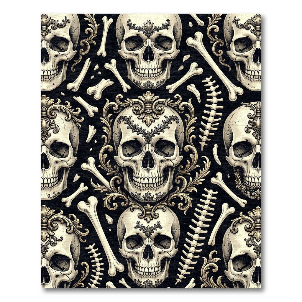 Gothic Ornate Skull Bone Baroque Tapestry Rug