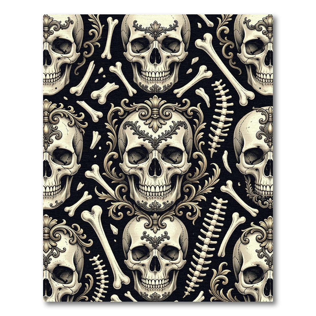 Gothic Ornate Skull Bone Baroque Tapestry Rug