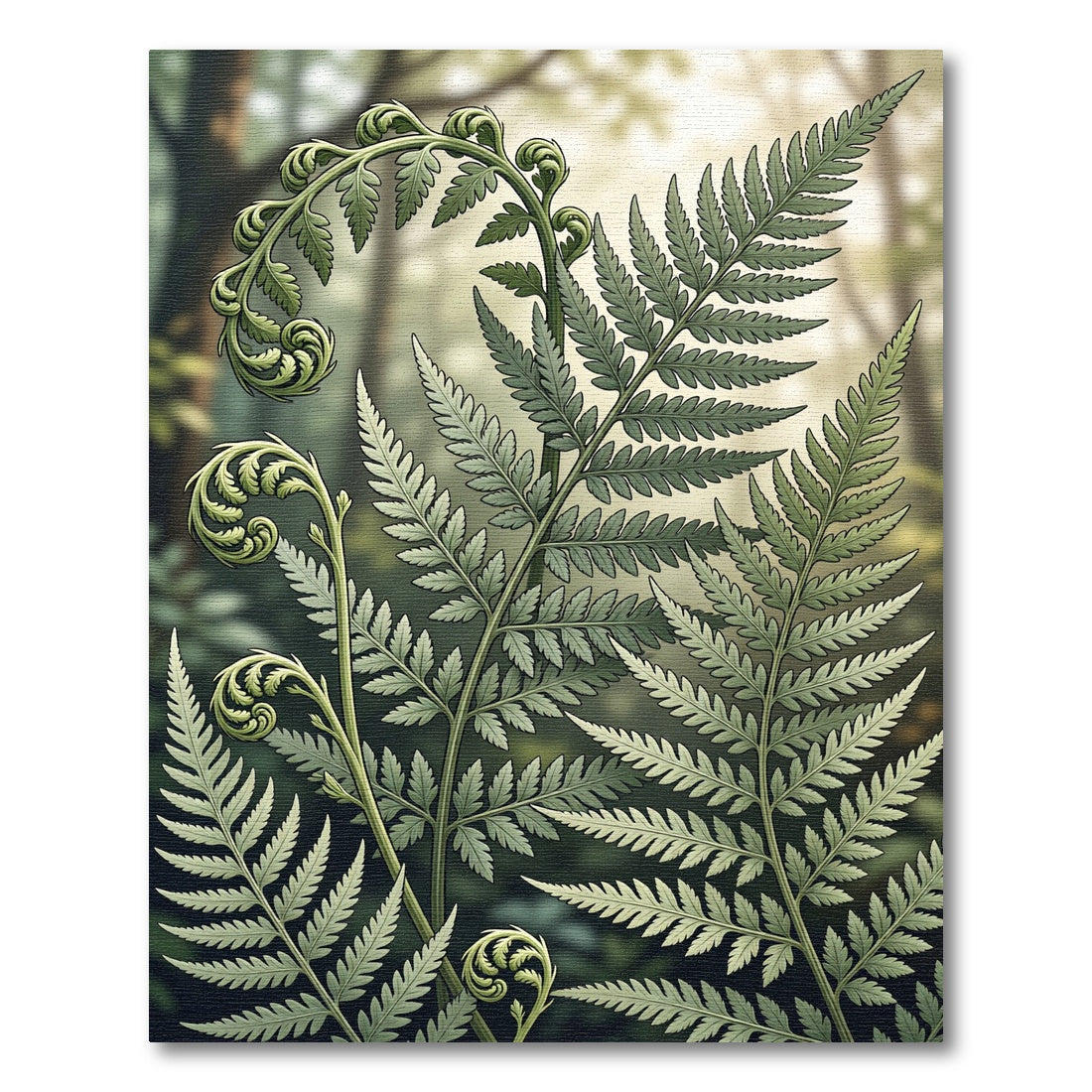 Lush Green Fiddlehead Fern Botanical Rug