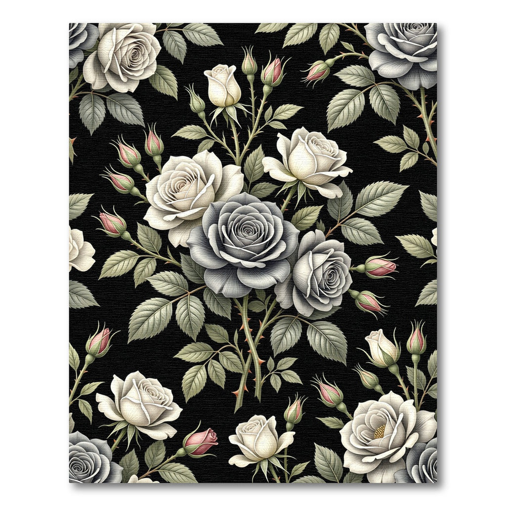 Elegant Monochrome Rose Bouquet on Black Rug