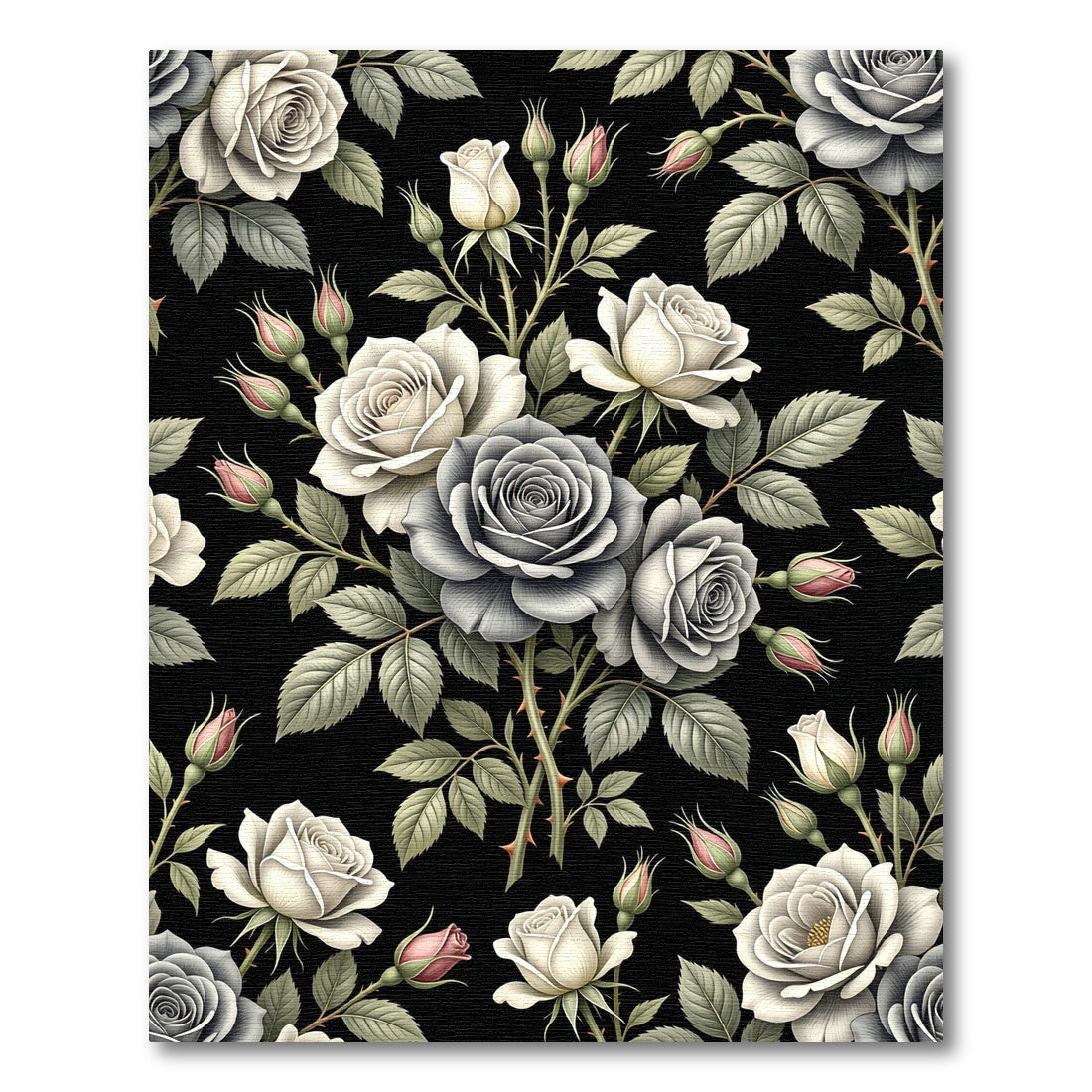Elegant Monochrome Rose Bouquet on Black Rug