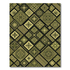 Olive Gold Geometric Tribal Square Tile Rug