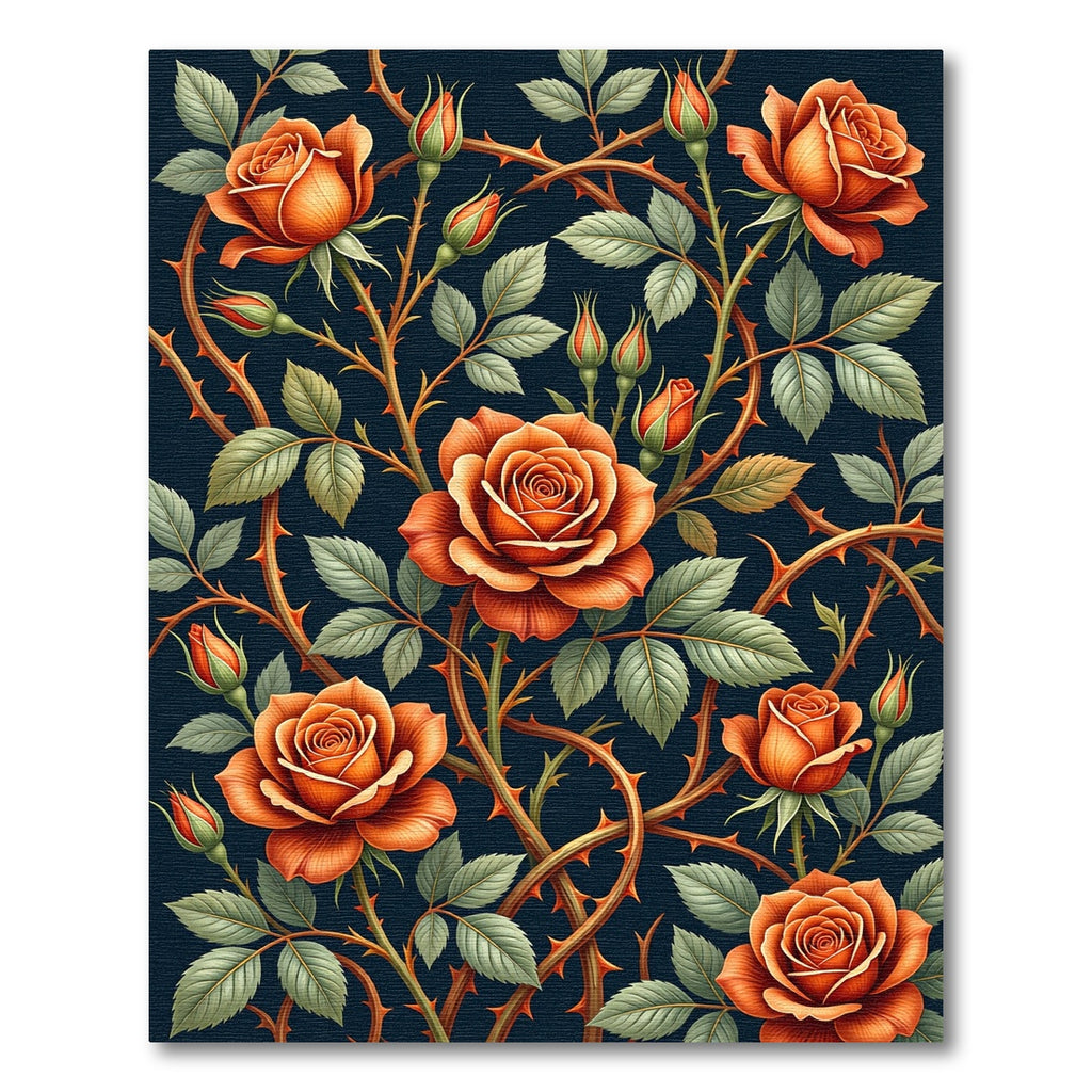 Moody Orange Rose and Thorn Botanical Rug