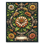 Ornate Floral Gold Zinnia Medallion Rug