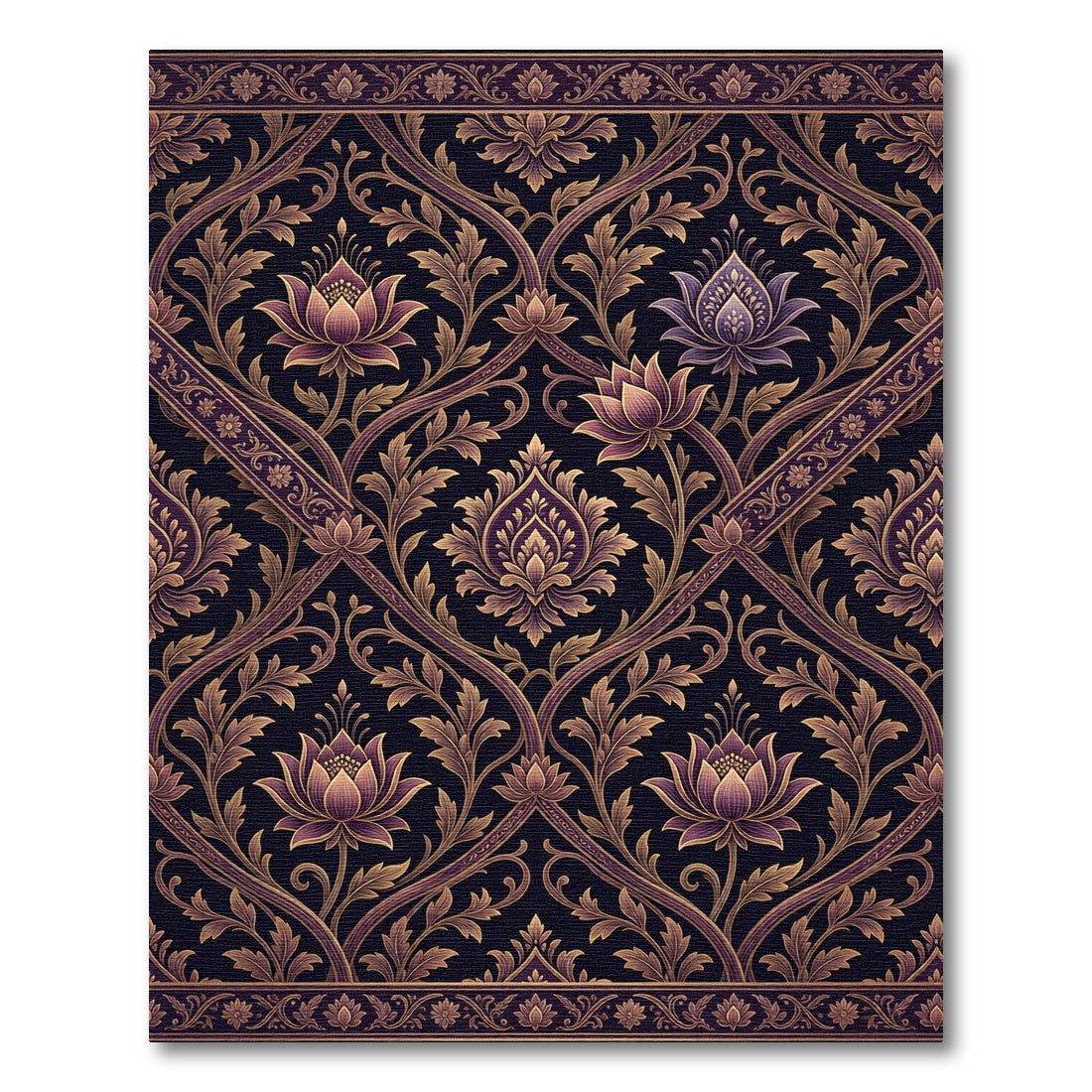 Elegant Violet Floral Damask Scroll Rug
