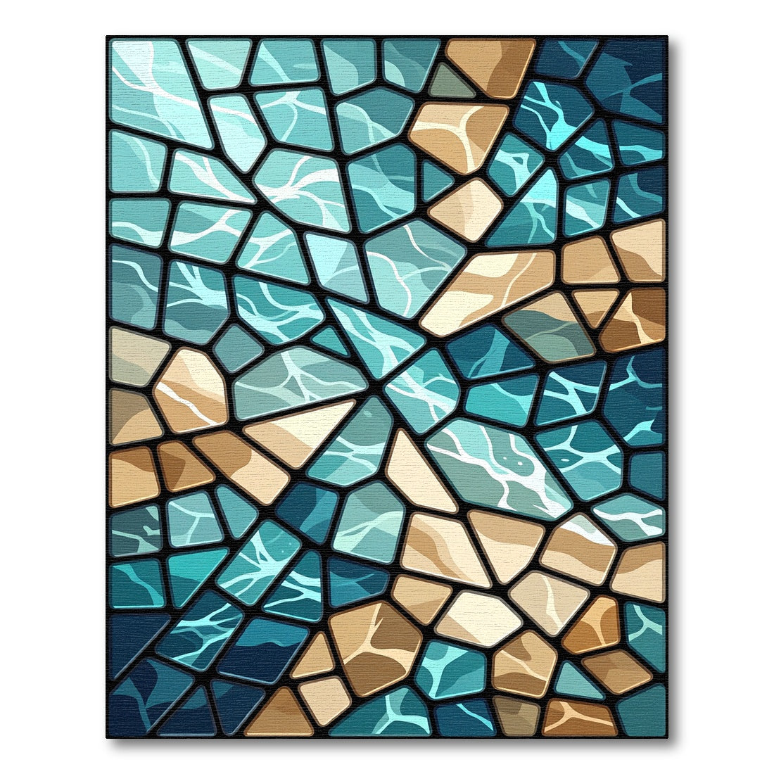 Iridescent Teal Amber Stone Mosaic Rug