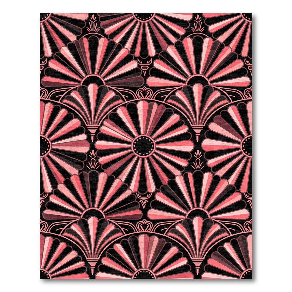 Art Deco Fan Coral Black Medallion Rug