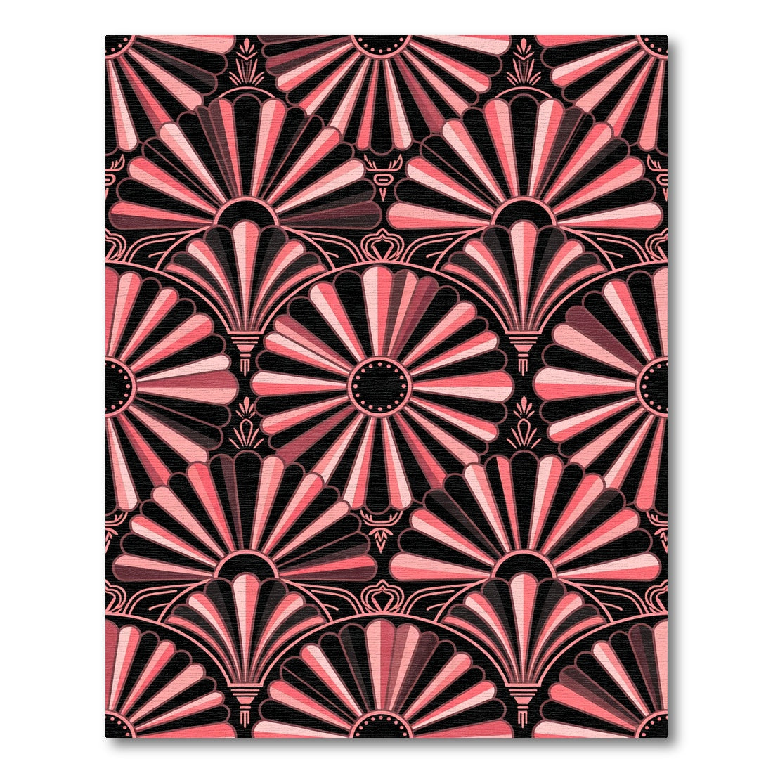 Art Deco Fan Coral Black Medallion Rug