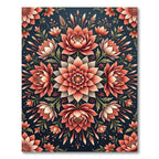 Symmetrical Coral Lotus Mandala Art Rug