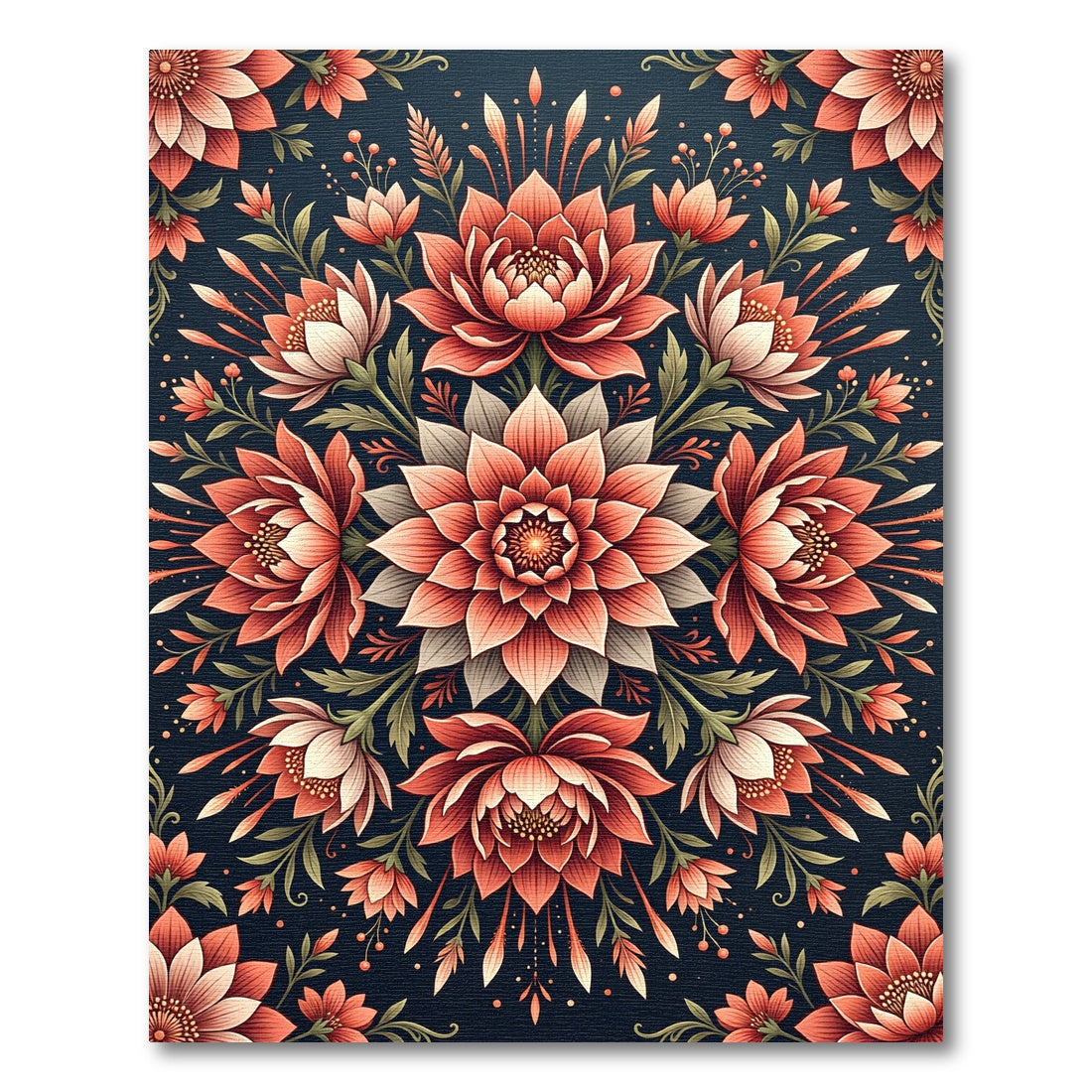 Symmetrical Coral Lotus Mandala Art Rug