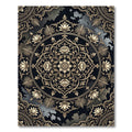 Ornate Golden Floral Medallion Black Rug