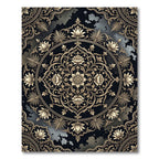 Ornate Golden Floral Medallion Black Rug