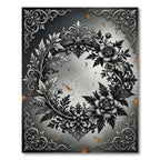 Monochromatic Ornate Baroque Floral Wreath Rug