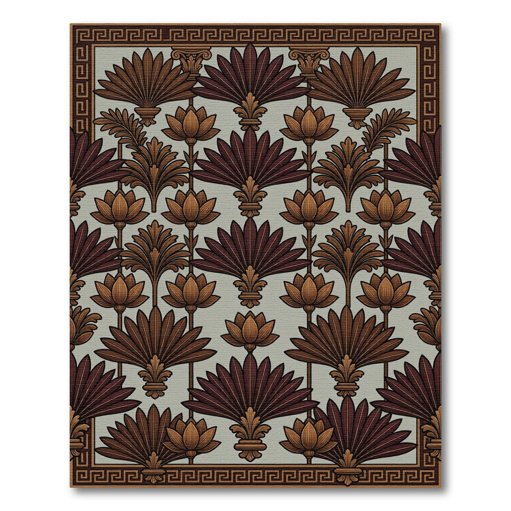 Antique Brown Lotus Fan Border Rug