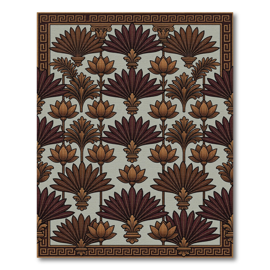 Antique Brown Lotus Fan Border Rug
