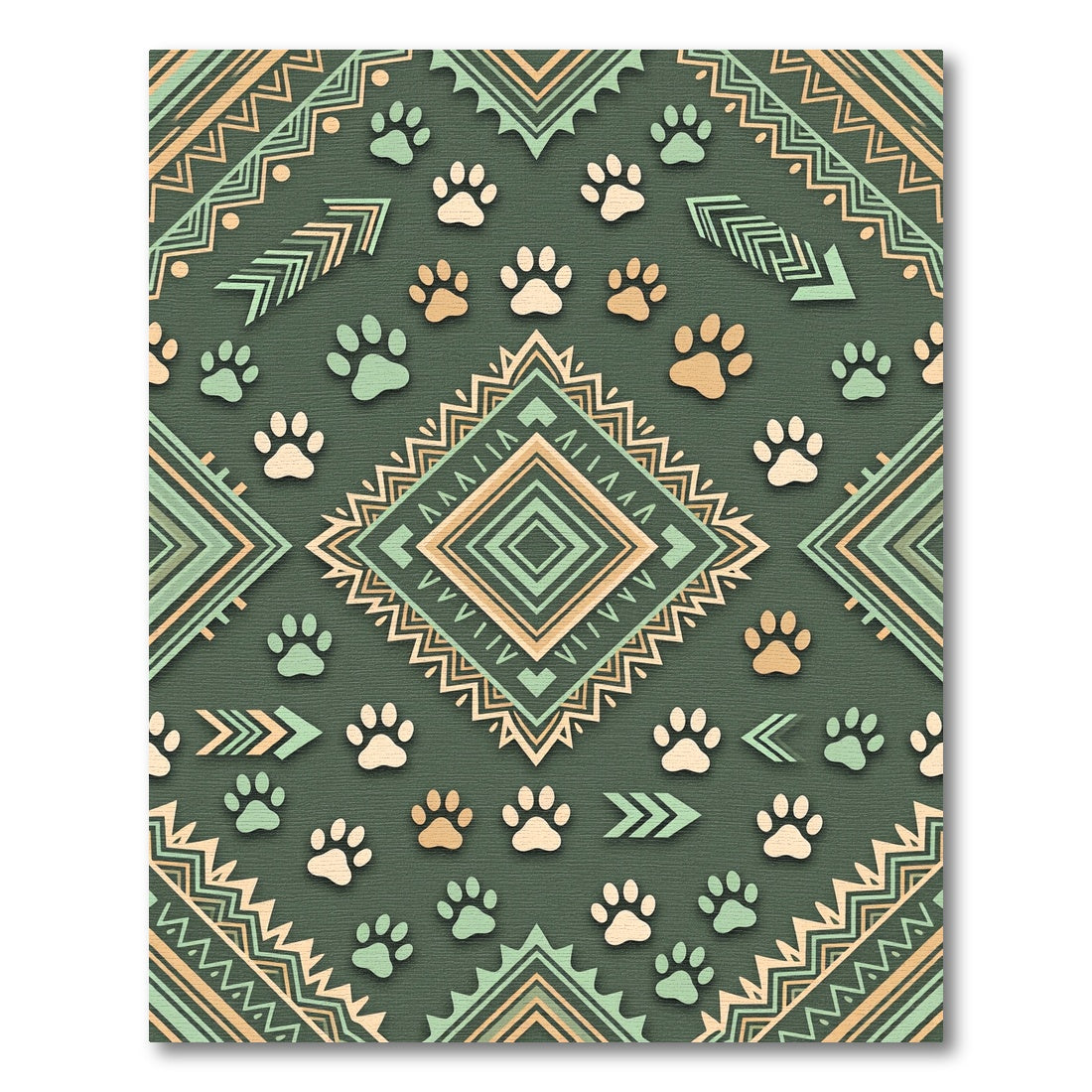 Sage Green Geometric Boho Paw Rug