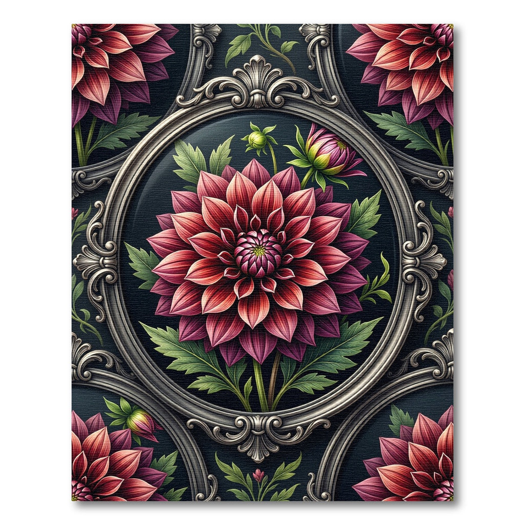Victorian Crimson Dhalia Ornate Frame Rug