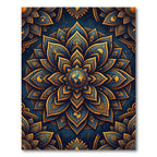 Golden Celestial Mandala Navy Medallion Rug