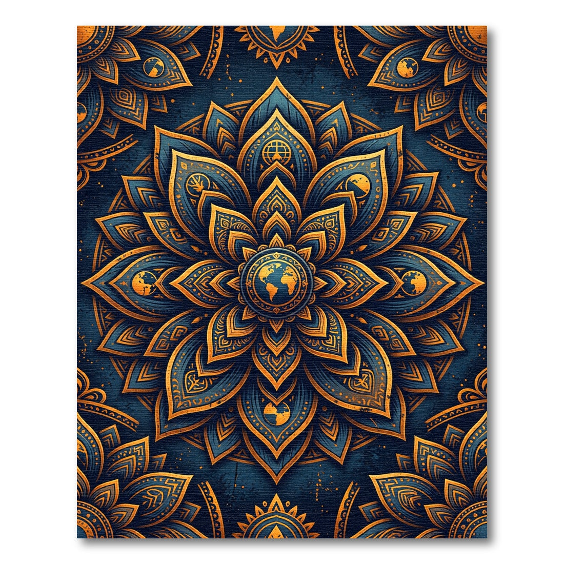 Golden Celestial Mandala Navy Medallion Rug