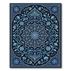 Ornate Sapphire Floral Medallion Scroll Rug