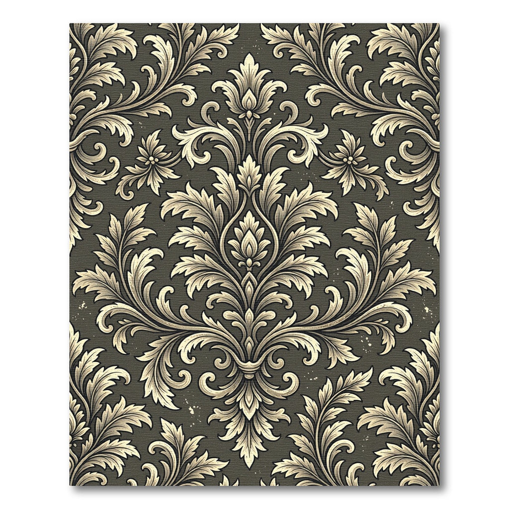 Elegant Charcoal Damask Scroll Foliage Rug