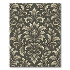 Elegant Charcoal Damask Scroll Foliage Rug