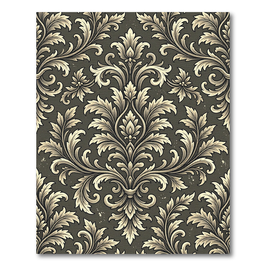 Elegant Charcoal Damask Scroll Foliage Rug