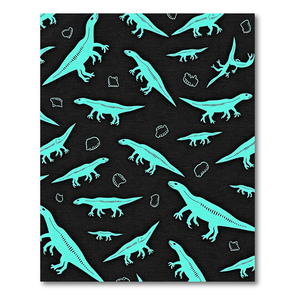 Aqua Dinosaurs and Fossils Scattered Rug