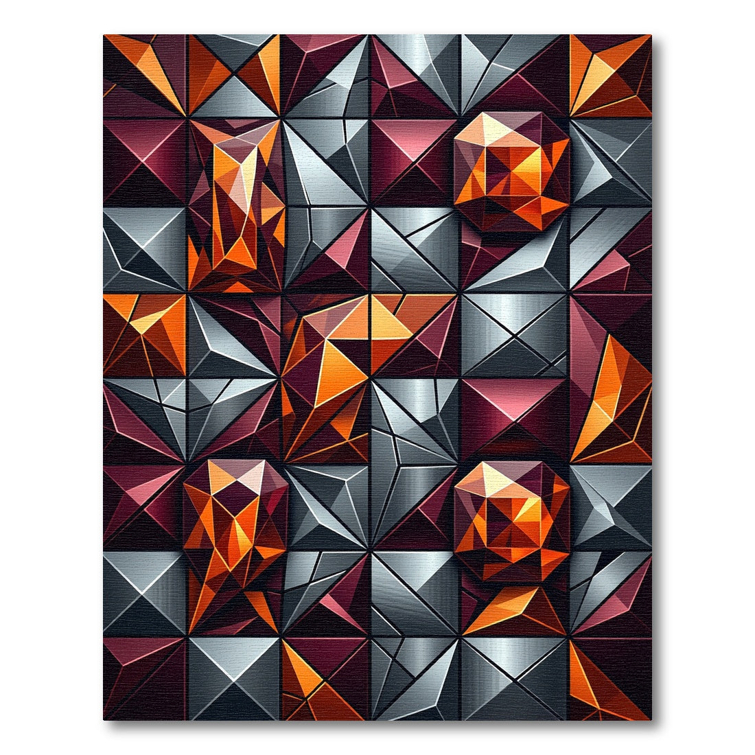 Vibrant Orange Geometric Crystal Facets Rug