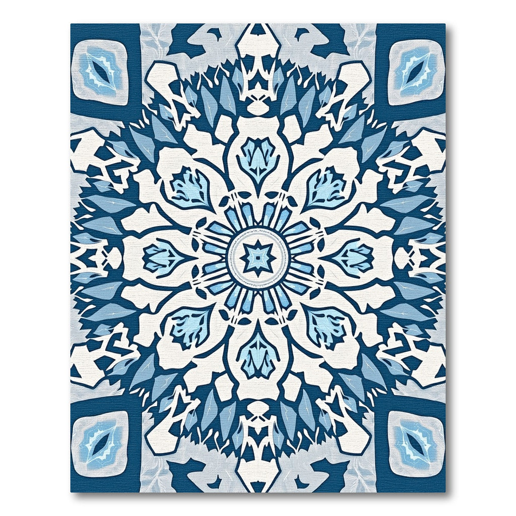 Deep Blue Snowflake Mandala Rug