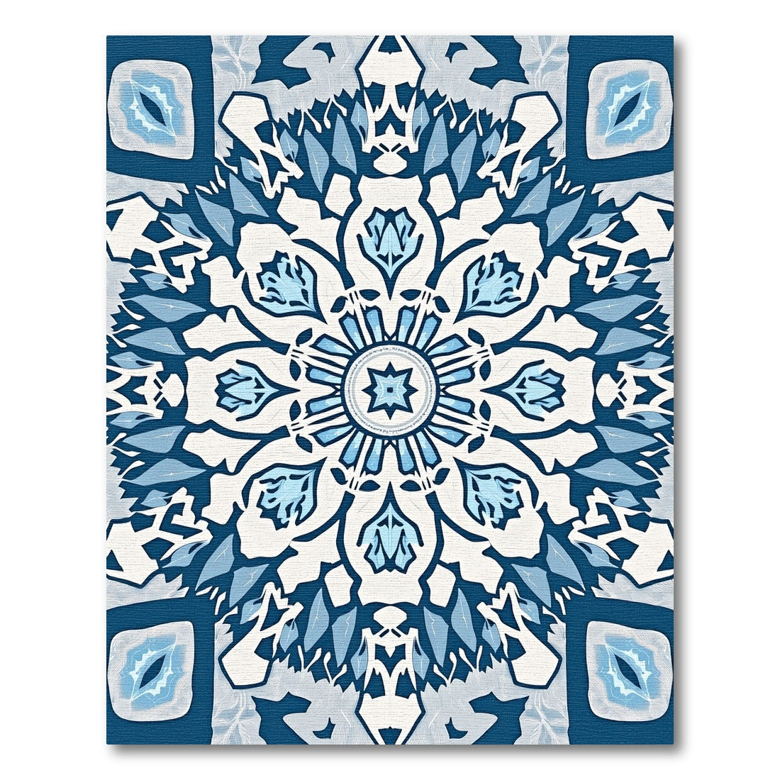 Deep Blue Snowflake Mandala Rug