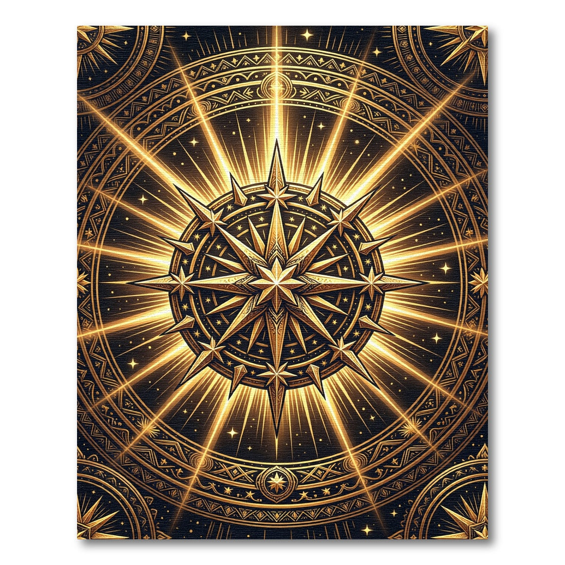 Golden Starry Radiant Mandala Rug