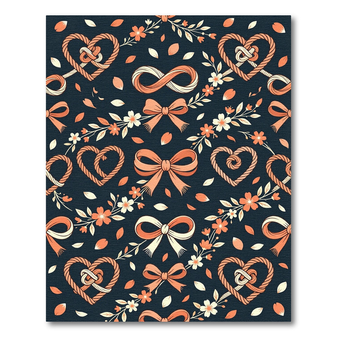 Coral Bows Hearts Floral Swirl Rug