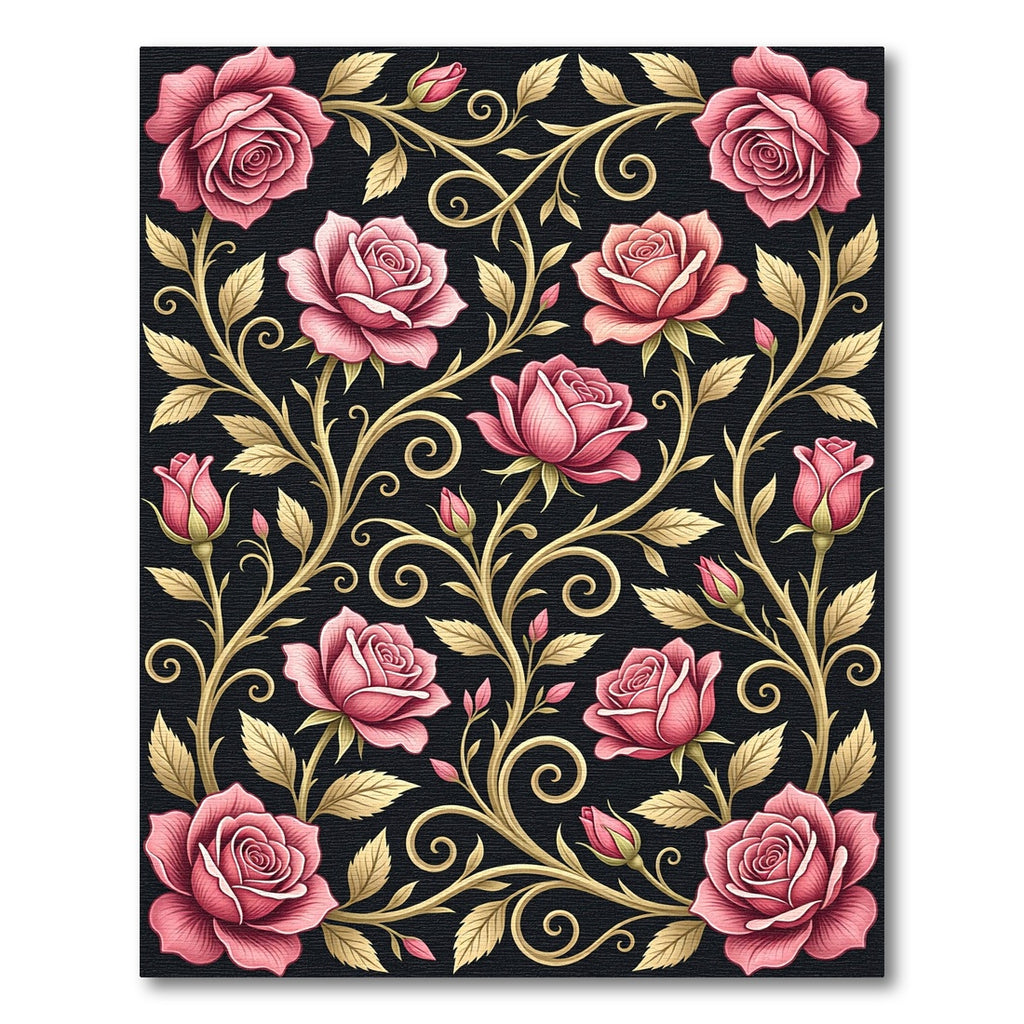 Vintage Pink Rose Golden Swirl Rug