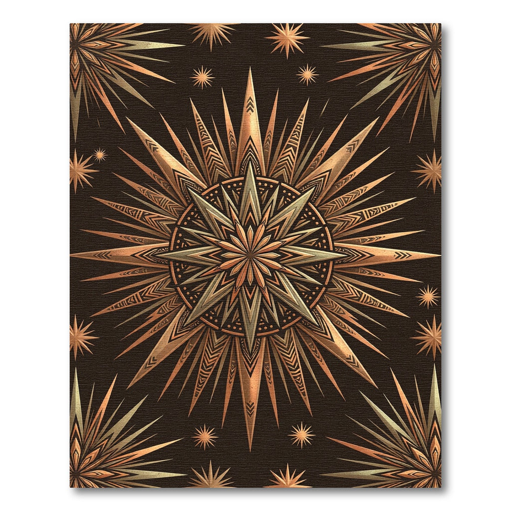 Celestial Bronze Sunburst Geometric Art Rug