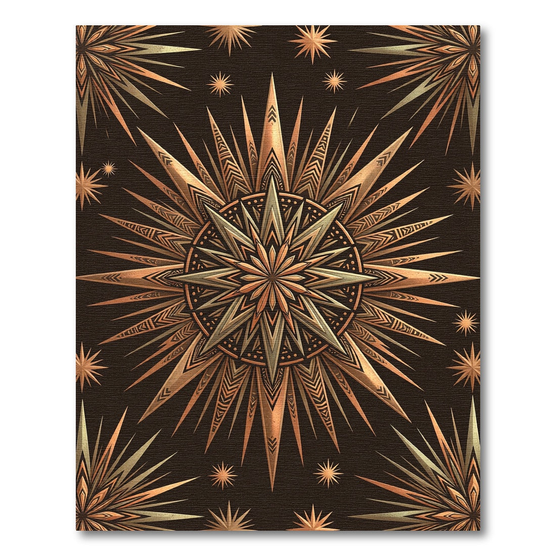 Celestial Bronze Sunburst Geometric Art Rug