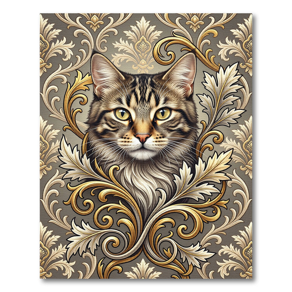 Ornate Golden Cat Baroque Rug