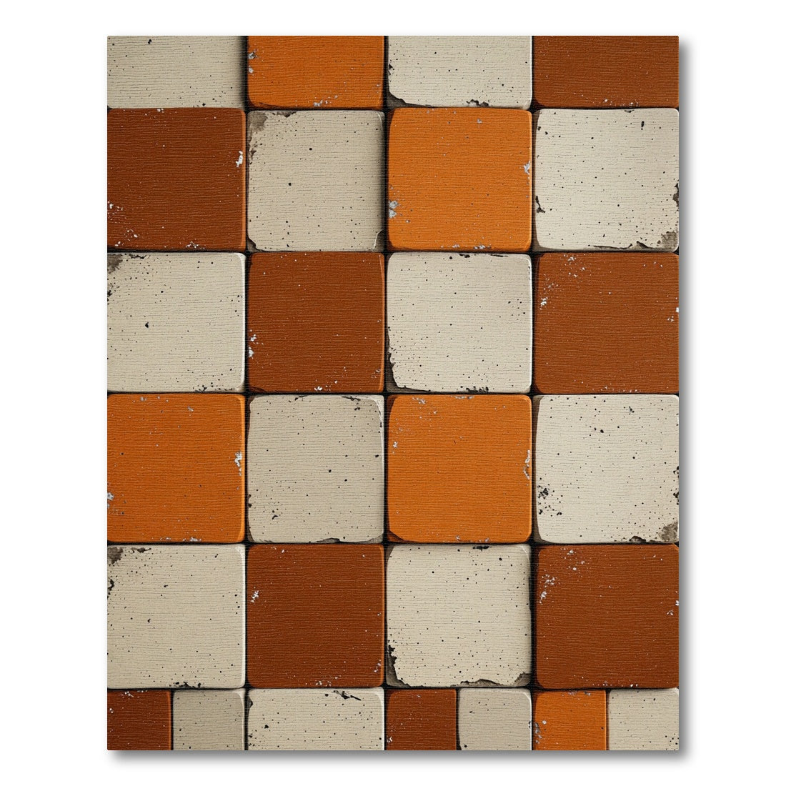 Earthy Burnt Orange Cream Checkerboard Rug