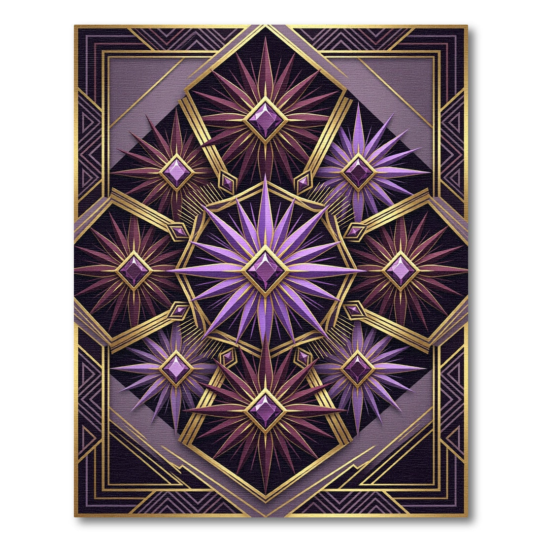 Art Deco Purple Amethyst Geometric Star Rug