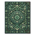 Ornate Green Leaf Scrollwork Rug
