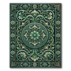 Ornate Green Leaf Scrollwork Rug
