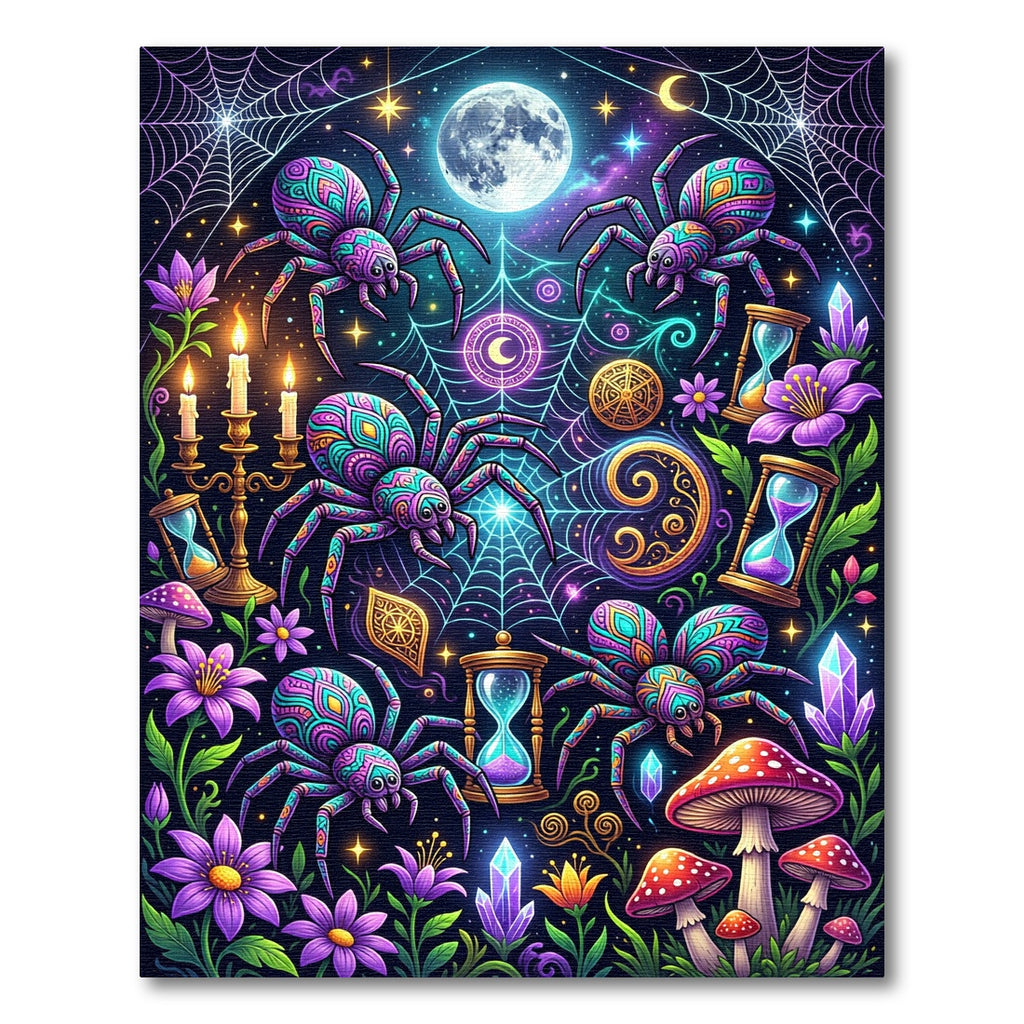 Neon Spider Web Celestial Mystic Moon Rug
